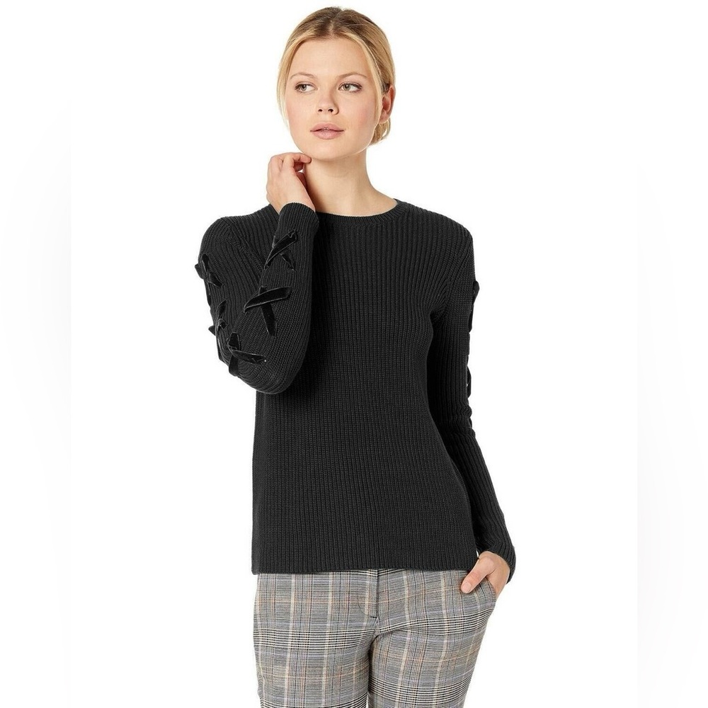 Ralph Lauren Black Velvet Lace-Up Crewneck Pullover Sweater Women’s Size Medium